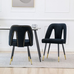CAVINAS Modern Contemporary Dining Chair Set of 2, Velvet Upholstered Dining Room Chair with Nailheads and Gold-Tipped Black Metal Legs - 1 of 4