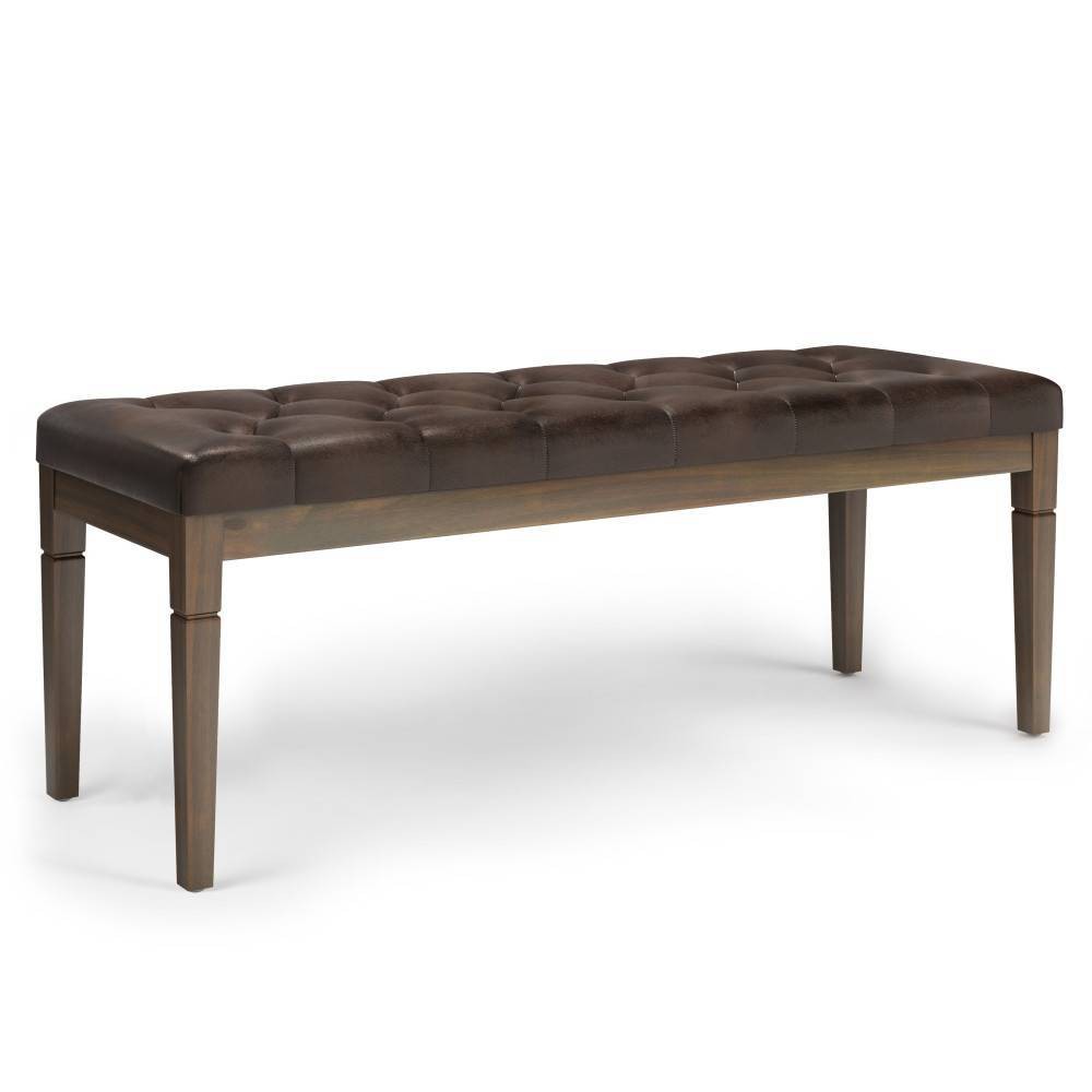 Photos - Pouffe / Bench 48" Hopewell Tufted Ottoman Bench Distressed Brown - WyndenHall