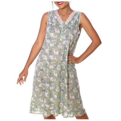 YafeMarte Women’s Sleeveless Cotton Blend Nightgown with Lace Trim V-Neck and Floral Design