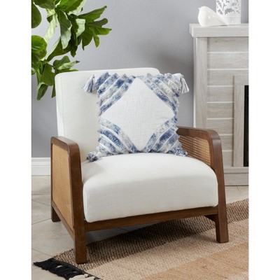 Medium Off-White Polyfill Decorative Pillow with Fringe and Tassels