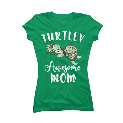 Junior's Design By Humans Turtley Awesome Mom Turtle with Flower By animalshop T-Shirt