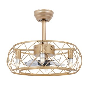 YIYIBYUS 20In Gold Ceiling Fan Light, Caged Ceiling Fan with Remote Control - 1 of 4