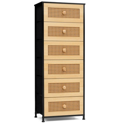 Crestlive Products Vertical Dresser for Bedroom Storage Tower with Sturdy Steel Frame Wood Top Easy Pull Fabric Bins