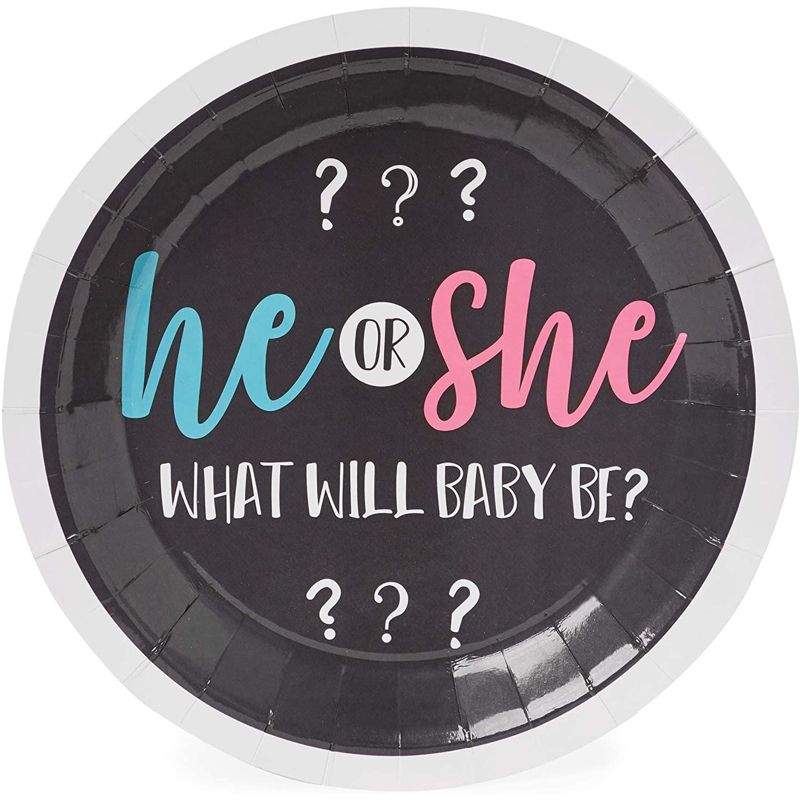 Sparkle and Bash 80 Pack Gender Reveal Paper Party Plates, He or She (9 Inches), 3 of 6