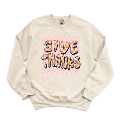Simply Sage Market Women's Give Thanks Checkered Gildan Sweatshirt