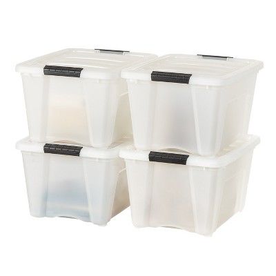 Iris 45qt 4pk Plastic Storage Container Bin With Secure Lid And Latching  Buckles Clear Pearl : Target