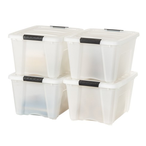 Iris Usa 32qt Plastic Storage Bin With Lid And Secure Latching Buckles,  Pearl, 4 Pack : Target