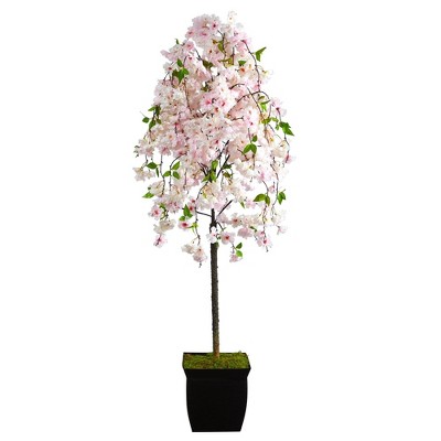 Nearly Natural 70-in Cherry Blossom Artificial Tree in Black Metal Planter