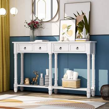 Rectangular Console Table with Drawers and Long Shelf-ModernLuxe