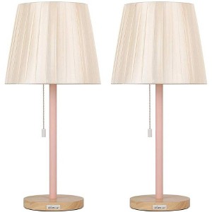 Oumilen Vintage Wood Base Pull Chain Table Reading Lamp, Set of 2, Pink - 1 of 1