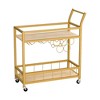 HomeRoots 27" Gold Metal and Wood Rolling Bar Cart With Wine Storage - 4 of 4