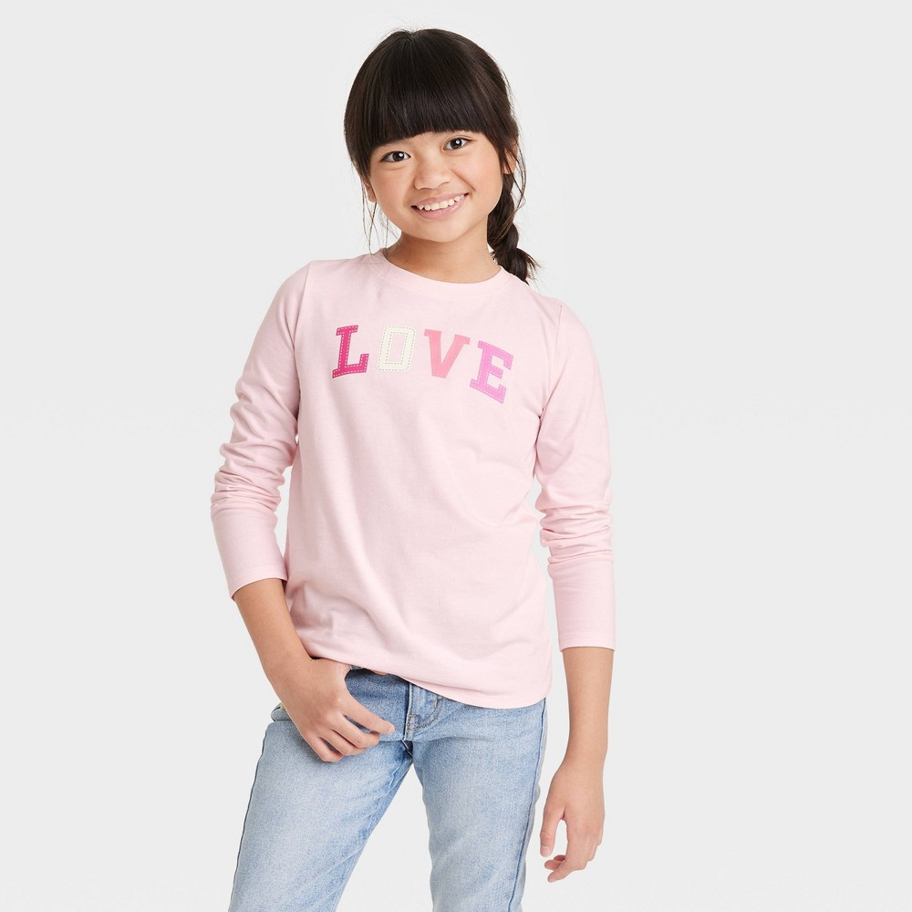 Girls' 'Love' Long Sleeve Graphic T-Shirt - Cat & Jack Light Pink S