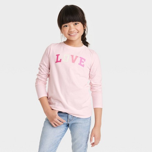 Girls' 'Love' Long Sleeve Graphic T-Shirt - Cat & Jack™ Light Pink - image 1 of 3