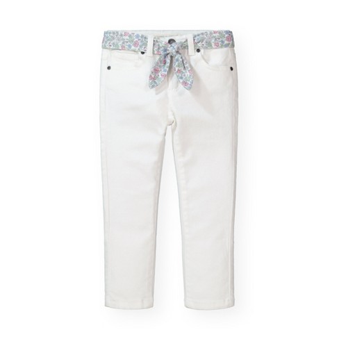 Kids Girls Stretchy Jeans Roses Embroidered White