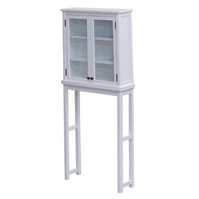 White Wood Over-the-Toilet Storage with Glass Doors