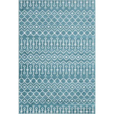 Turquoise and White Synthetic 6' x 9' Trellis Area Rug