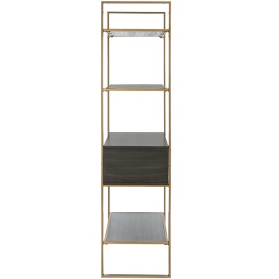 Contemporary Gold and Grey Oak Etagere with Storage Drawer