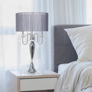 Romantic Sheer Shade Table Lamp with Hanging Crystals - Elegant Designs - 1 of 4