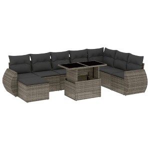 vidaXL Garden Sofa Set Grey PE rattan, powder-coated steel, tempered glass - 1 of 4