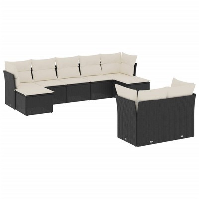 vidaXL 9 Piece Patio Sofa Set with Cushions - Black and Cream Without Table