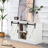Vynxaria White Wooden TV/Storage Cabinet with 2 Sliding Barn Doors, Ideal for Bedroom, Living Room, or Corridor. - 2 of 4