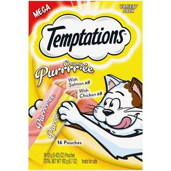 Temptations Creamy Puree with Chicken and Salmon Lickable Squeezable Adult Cat Treats Variety Pack - 16ct