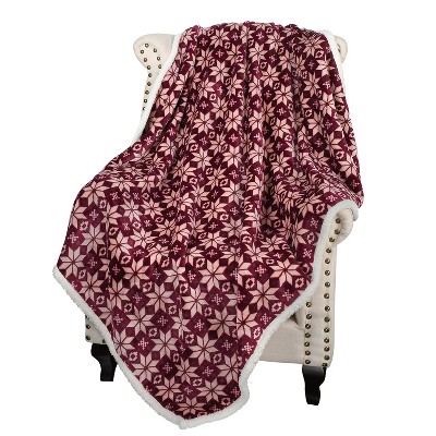 Catalonia Stella Red and White Sherpa Fleece Throw Blanket, 50x60 inches