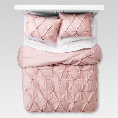 Blush Pinched Pleat Duvet Cover Set Full Queen 3pc Threshold