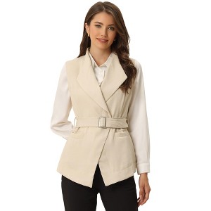 Allegra K Women's Casual Shawl Collar Belted Sleeveless Work Office Suit Vest - 1 of 4