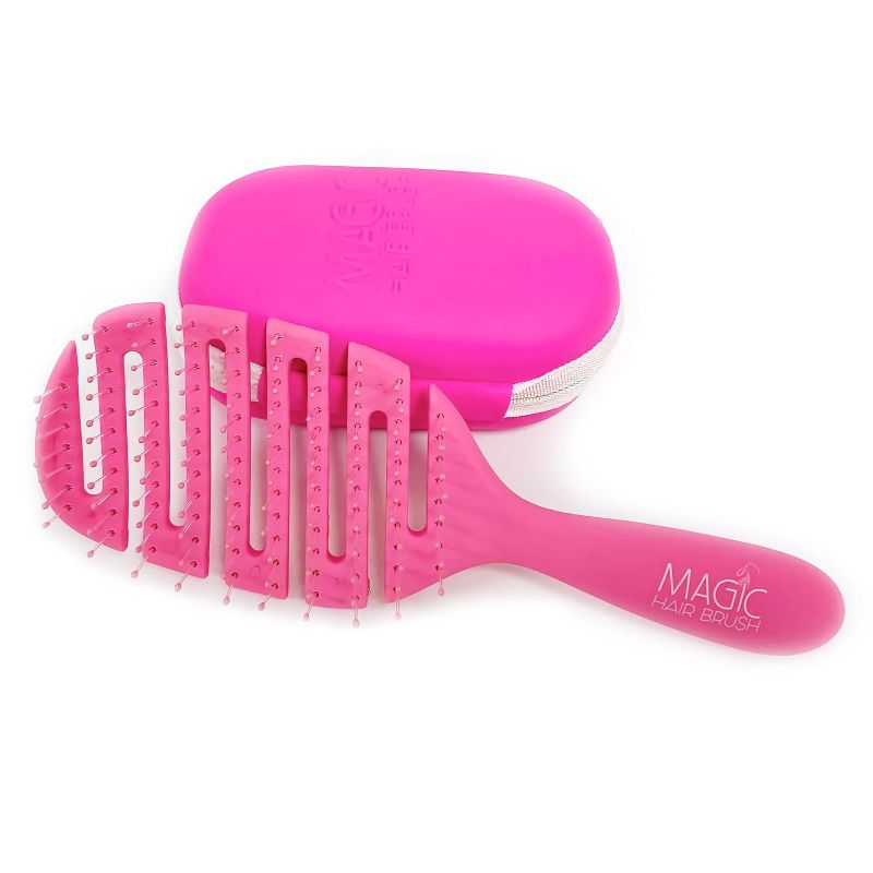 Magic Hair Brush Sports Pink, Professional Flexible Vented Hairbrush For Detangling w/ Case - Pink, 1 of 8