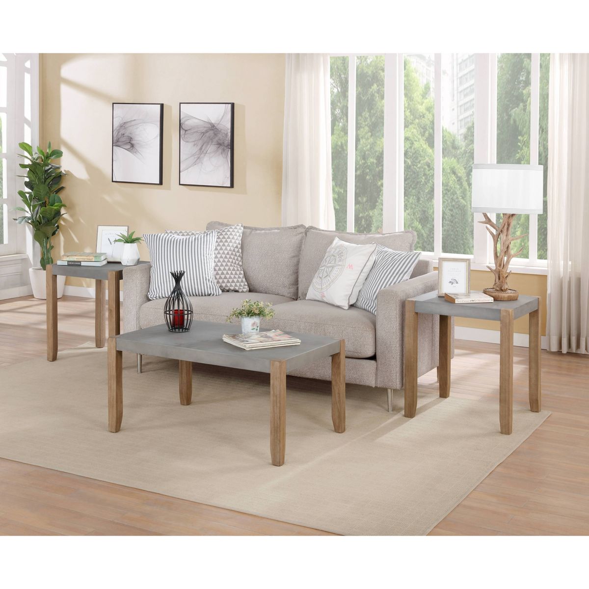 36" Davenport Faux Concrete and Wood Coffee Table Light Amber - Alaterre Furniture: Rustic Rectangle with Storage - thumbnail 4