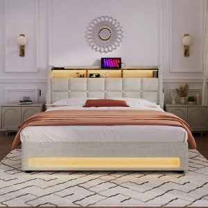 Full/Queen Size Upholstered Platform bed with Hydraulic Storage System, LED and USB Charging - ModernLuxe - 1 of 4