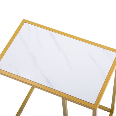 Single-decker Single Layer C-shape Table Marble PVC Density Board Iron Simple White Golden Spray 30*48*61cm Side Table