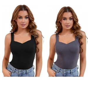 INSPIRE CHIC 2 Pcs Women's Sweetheart Neck Undershirt Base Layer Tank Top with Built-in Bra - 1 of 4