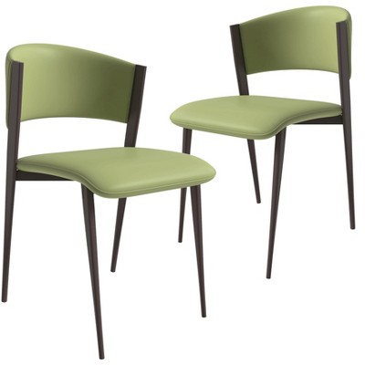 LeisureMod Upholstered Dining Chair in Leather with Iron Legs Aspen Series Set of 2