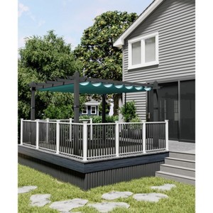 TROPOW  Outdoor Aluminum Pergola, Heavy-Duty Woodgrain Patio Pergola with Retractable Canopy Sun Shade & Side Mesh Curtain, Metal Gazebo - 1 of 4