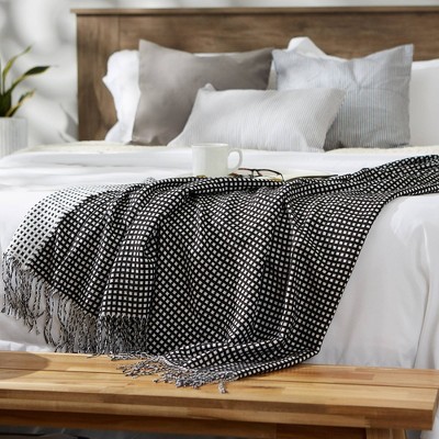 Chic Black & White Waffle Knit Acrylic Throw 50x60 inches