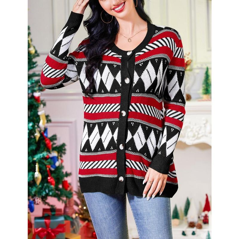 Whizmax Women's Ugly Christmas Sweater Open Front Caidigans Knitted Long Sleeve Sweaters Cardigan, 2 of 8