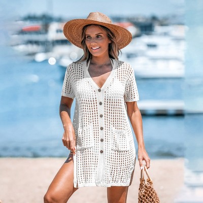 Women's Open Crochet Front Button Cover-Up - Cupshe