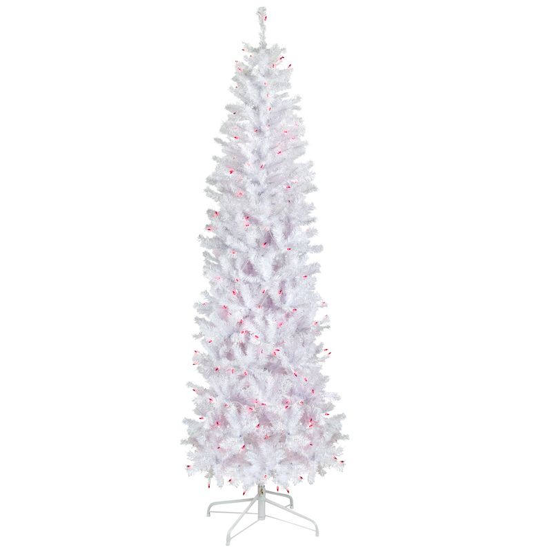 Northlight 6.5' Pre-Lit Woodbury White Pine Pencil Artificial Christmas Tree, Pink Lights, 1 of 8