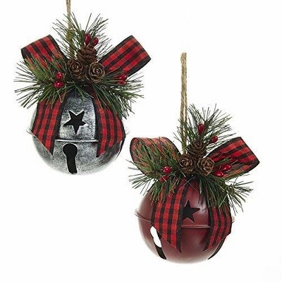 Kurt Adler Metal Ornaments for Christmas Tree, Red and Silver Bells (Set of 2)