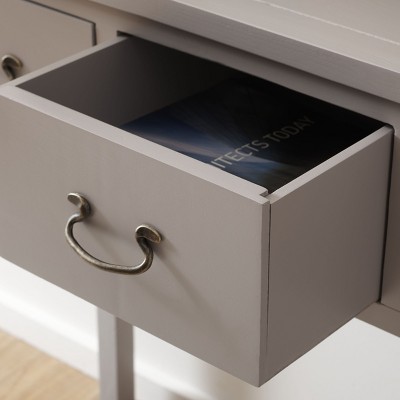 Transitional Gray Wood and Metal Console Table with 3 Drawers