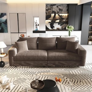 82.7'' Plush Corduroy 3-Seat Sofa with Deep Seat, Soft Pillows, Convertible Lounge Feature and Matching Ottomans - 1 of 4