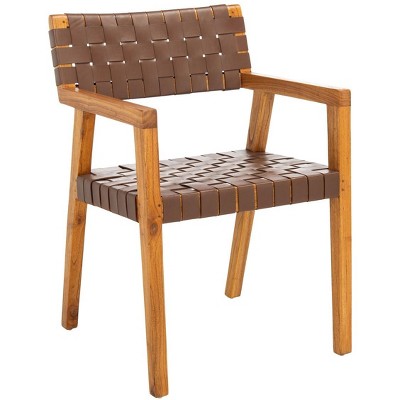 Cire Cognac Leather and Natural Wood Upholstered Side Chair
