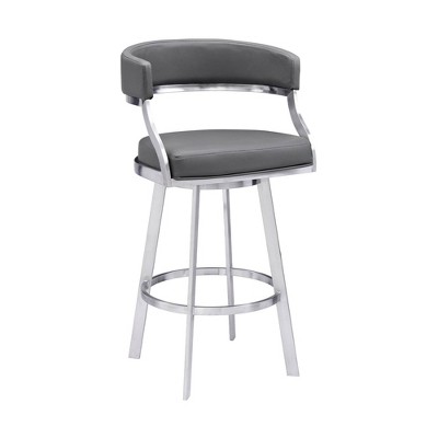 Leatherette Flared Curved Back Counter Height Barstool Silver - Benzara