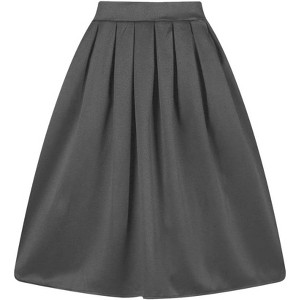 Vintage A-Line Pleated Midi Skirt for Women - High Waist Retro Flowy Design Grey - 1 of 4