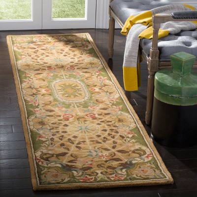 Hand-Tufted Taupe and Light Green Wool Runner Rug, 2'3" x 8'