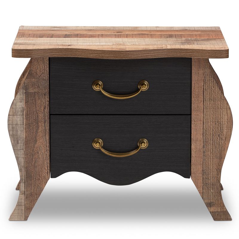 Romilly Country Cottage Farmhouse Oak Finished Wood 2 Drawer Nightstand Black/Brown - Baxton Studio, 4 of 12