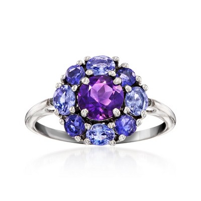 Ross-Simons 0.60 Carat Amethyst, .50 ct. t.w. Tanzanite and .40 ct. t.w. Iolite Ring With Diamonds in 14kt White Gold
