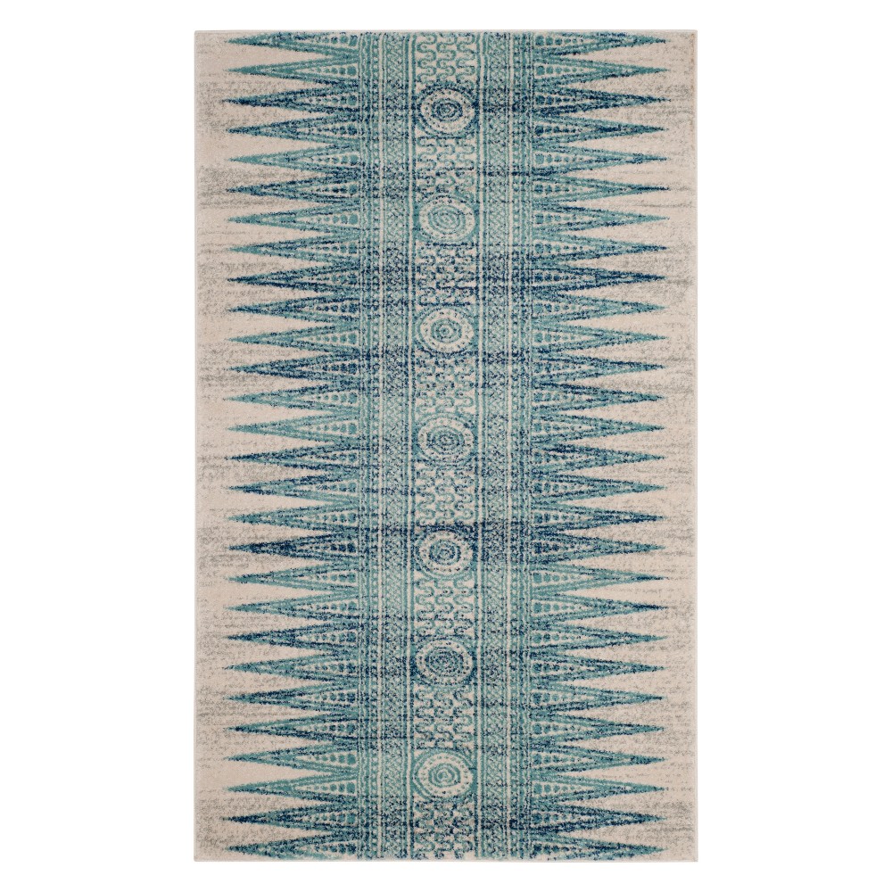 3'x5' Geometric Design Loomed Accent Rug Ivory/Turquoise - Safavieh